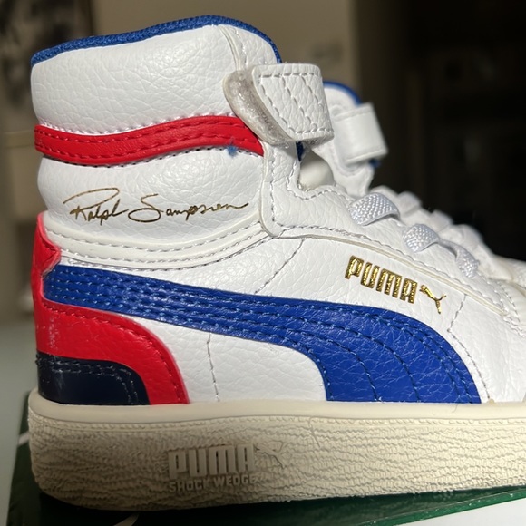 PUMA RALPH SAMPSON MID V - 6C TODDLER RED WHITE BLUE GOLD STRETCH LACES HIGH TOP - Picture 3 of 9